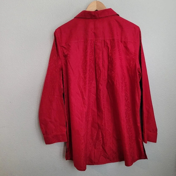 Chico's Women's Button-Up Tunic Top Size L Red 100% Cotton Long Sleeves Collared - Picture 4 of 14